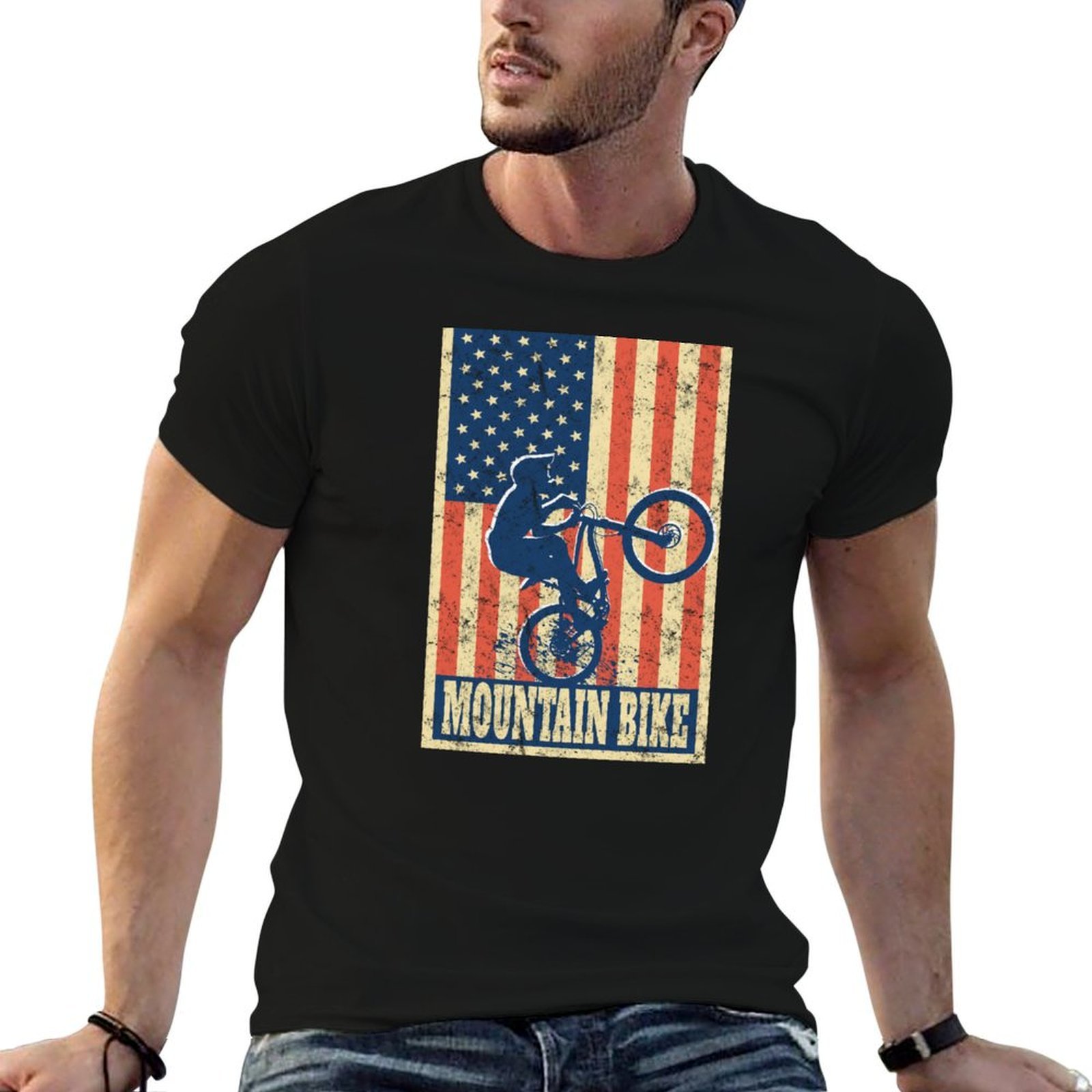 Mountain Biking Holidays - T-shirt da ciclista con bandiera americana,